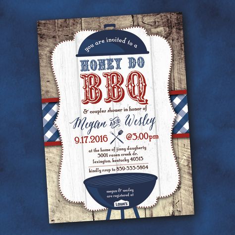 Honey Do Bbq Shower Ideas, Honey Do Shower Ideas, Barbeque Wedding, Couples Shower Themes, Honey Do Shower, Bbq Theme, Wedding Shower Invitation, Wedding Shower Themes, Honey Do