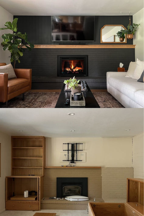 At Heat & Glo, we know that a fireplace is more than just a source of warmth—it’s the centerpiece of a home. When Nicole, the engineer-turned-DIY renovator behind Simply Aligned Home, decided to give her outdated brick fireplace a modern facelift, we saw the perfect opportunity to collaborate and elevate both the look and functionality of her project. 1960 Fireplace, Painting A Fireplace, Modern Fireplace Makeover, Fireplace Linear, Midcentury Modern Fireplace, Fireplace Makeovers, Fireplace Heat, Paint Fireplace, Fireplace Makeover