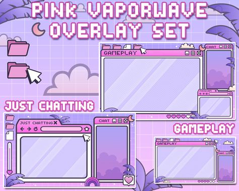 Streamer Layout, Vtuber Layout, Purple Synthwave, Purple Vaporwave, Streamer Overlay, Pink Vaporwave, Twitch Assets, Stream Assets, Interracial Art