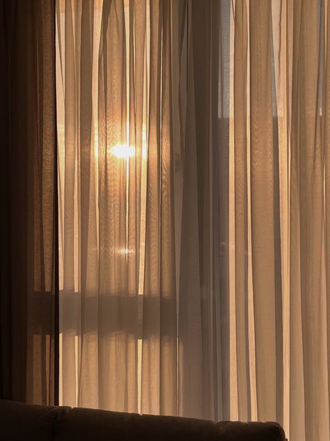 Flowy Curtains Aesthetic, Beige Curtains Bedroom, Beige Sunset, Dorm Window, Tan Curtains, Andy's Room, Andys Room, Orange Curtains, Beige Room