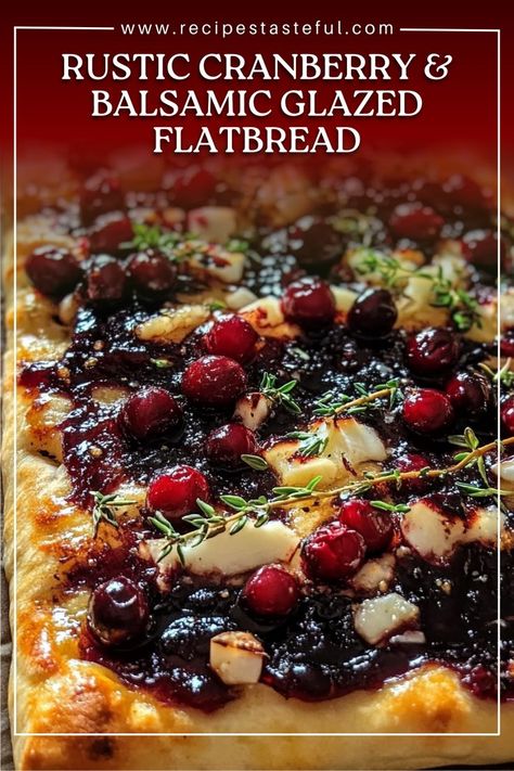 A savory-sweet flatbread topped with tangy cranberry balsamic glaze, mozzarella, goat cheese, and fresh herbs. Perfect for a light appetizer or holiday snack. Flatbread Appetizers, Cranberry Appetizer, Fresh Cranberry Recipes, Goats Cheese Flatbread, Goat Cheese Appetizer, Holiday Snack, Goat Cheese Pizza, Wine And Cheese Party, Light Appetizers