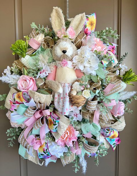 Bunny Easter Floral Wreath for front door, Spring Bunny Wreath, Floral Easter Decor, Farmhouse Easter Decor, Gift for Her, by CJsHeartfeltWreaths on Etsy Easter Front Porch Decor, Easter Decor Farmhouse, Easter Floral Wreath, Spring Bunny Wreath, Farmhouse Valentine Decor, Red Truck Decor, Rabbit Wreath, Front Door Spring, Farmhouse Easter Decor