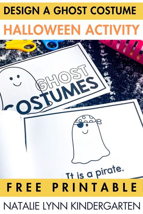 Are you looking for a fun and creative Halloween activity for kindergarten, Pre-K or first grade? Grab this free Design a Ghost Costume activity your students are sure to love! This free Halloween activity includes an emergent reader you can use to focus on beginning sounds or high frequency words along with Halloween themed art activity where students design their costume. It also includes pumpkin themed activities for students who don’t celebrate Halloween or for your fall themed lesson plans. Pumpkin Themed Activities, Phonics Activities Preschool, Fire Safety Week Activities, Centers In Preschool, Preschool Phonics Activities, Preschool Math Center, Bat Activities, Kindergarten Fall Activities, Outdoor Kindergarten