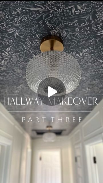 Wallpaper Ceiling Half Bath, Light And Airy Hallway, Partial Wallpaper Ideas, Dark Upstairs Hallway, Front Entryway Wallpaper, Wallpaper Pitched Ceiling, Wallpaper On Closet Ceiling, Long Hallway Wallpaper, Wallpaper For Small Entryway