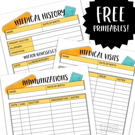 Kids Medical History Form Printables - for Back to School Prep Medical History Form, Family Medical History, Kindergarten Registration, Back To School Prep, Medical Binder Printables, History Lessons For Kids, Printable Forms, Family History Projects, Medical Binder