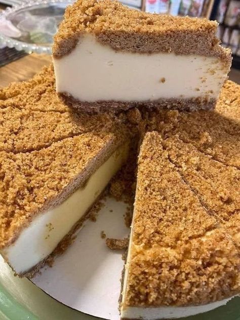 Creative Garden & Home | "We first discovered this stuff at a local shop | Facebook Double Crust Cheesecake, Buttery Biscuits, Just Bake, Crumble Topping, Creamy Cheesecake, Food Website, Paula Deen, Graham Cracker Crust, Graham Cracker Crumbs