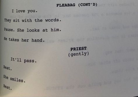 Dont Make Me An Optimist Fleabag, I Love You It’ll Pass Fleabag, Fleabag Love Quote, Quotes From Fleabag, Fleabag Quotes Feminism, Fleabag Screenplay, I Love You Itll Pass Fleabag Tattoo, The Hot Priest Fleabag, Fleabag Priest Quotes