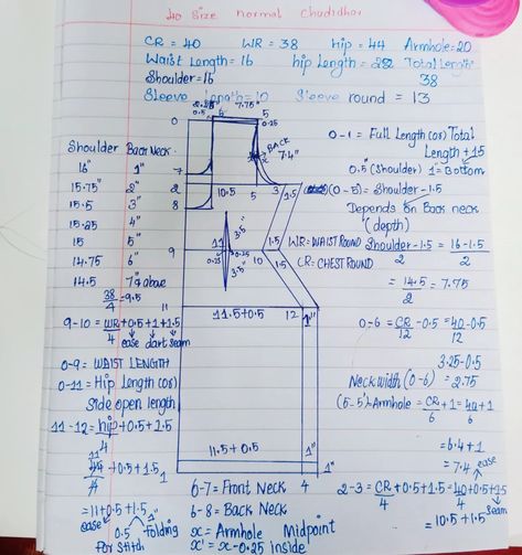 Normal chudithar top pattern drafting for any size ✂️✂️✂️✂️with formulas and calculation @fro_couture @alroscrafty_official (#fashion #style #love #instagood #like #photography #beautiful #photooftheday #follow #instagram #picoftheday #model #bhfyp #art #beauty #instadaily #me #likeforlikes #smile #ootd #followme #moda #fashionblogger #happy #cute #instalike #myself #fashionstyle #photo #fashionista) Top Pattern Drafting, Basic Top Pattern, Sewing Classes For Beginners, Pattern Drafting Tutorials, Hand Embroidered Jewelry, Sewing Pattern Book, Sewing Measurements, Easy Dress Sewing Patterns, Belt Blouse