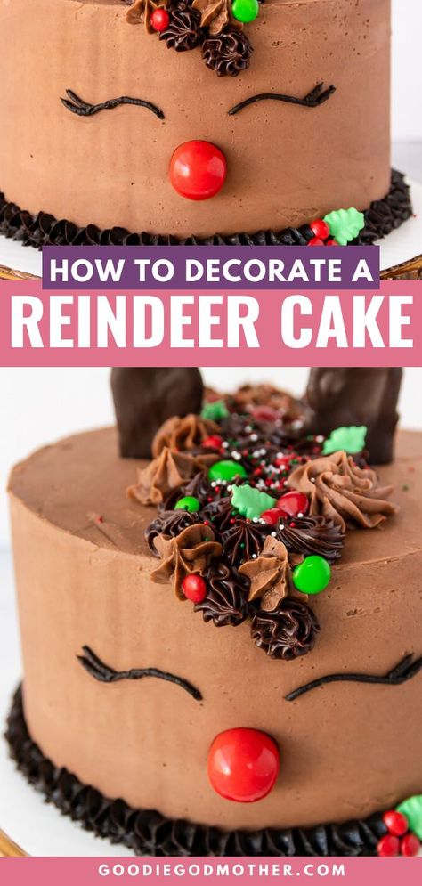 Cute Christmas Cake, Holiday Cake Decorating, Christmas Cake Ideas, Cake Decorating Tutorials Videos, Christmas Cake Decorating, Reindeer Cake, Video Cake, Chocolate Cake From Scratch, Reindeer Cakes