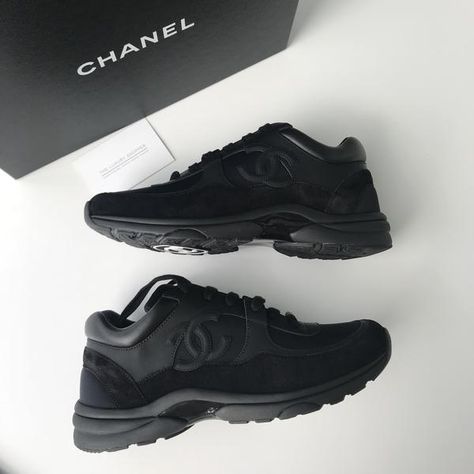 Chanel Runners, Chanel Sneakers, Mens Travel Bag, Fashion Buyer, Triple Black, Cc Logo, Black Colour, Chanel Black, Heeled Loafers