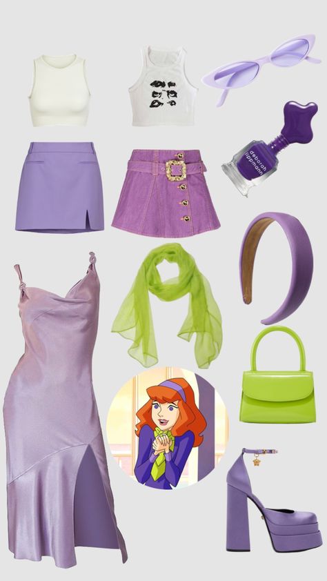 Daphne Blake Inspired Outfit, Daphne Blake Aesthetic Outfit, Daphne Blake Cosplay, Daphne Blake Costume, Daphne Outfit, Daphne Astetic, Daphne Scooby Doo Inspired Outfit, Daphne Scooby Doo Outfit, Halloween Costumes Fred And Daphne