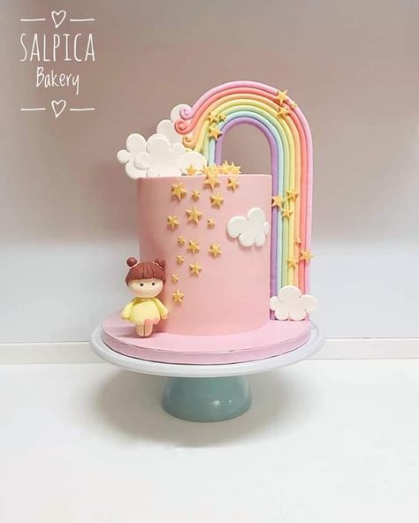 Pastel Rainbow Cake, Baby First Birthday Cake, Fondant Cake Designs, Idee Babyshower, Rainbow Birthday Cake, Unicorn Birthday Cake, 3rd Birthday Cakes, 1st Birthday Cakes