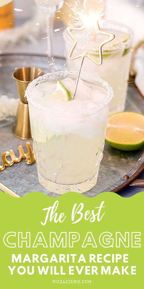 Champagne Margarita Pitcher, Sparkling Margarita Recipe, Prosecco Margarita Drink Recipes, Nye Margaritas, Margarita Mimosa Recipe, New Years Eve Margarita, New Years Margarita, Champagne Drinks Recipes, Wine Margarita Recipe