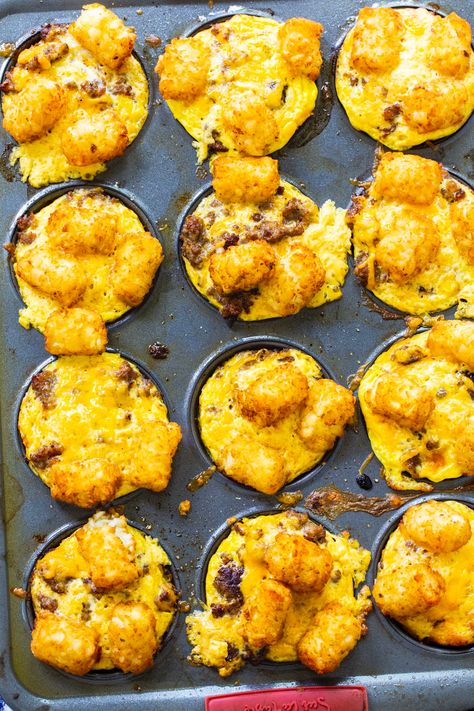 Sausage and Cheese Tater Tot Cups Tater Tot Cups, Breakfast Muffin Cups, Whole Breakfast, Tator Tot Breakfast, Tator Tot Recipe, Ground Breakfast Sausage, Muffin Tin Breakfast, Breakfast Casserole Muffins, Sausage Breakfast Muffins