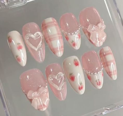 Pink Cherry Nails Acrylic, Pink Cherry Nails, Cute Korean Nails, Viral Nails, Cutest Nails, Blossom Nails, Grad Nails, Nails Korean, Princess Nails