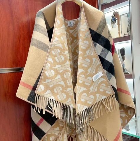 Burberry Monogram Wool Cashmere Reversible Cape Shawl With Dress, Burberry Boots, Burberry Monogram, Fall Evening, Boutique Dress Designs, Abaya Fashion, Supply Chain, Plaid Scarf, Paris France