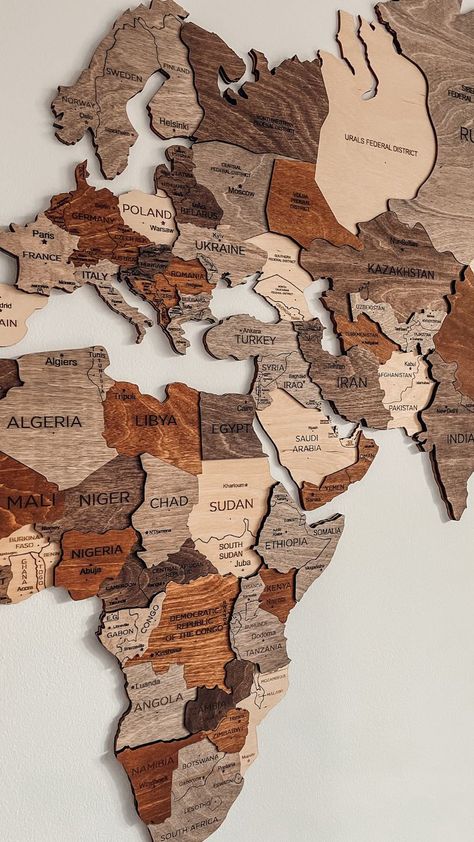 World Map Wall Decor, Wood World Map, Afrique Art, World Map Wallpaper, Map Wall Decor, Wooden Map, Marble Painting, Map Wallpaper, Map Of The World