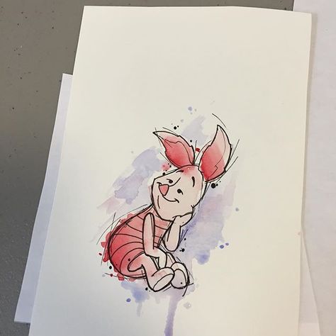 Fun little painting today. #piglet #whinniethepooh #watercolor #watercolour… Winnie The Pooh Piglet Tattoo, Winnie The Pooh Tattoo Piglet, Watercolor Piglet Disney, Pooh Tigger Piglet Eeyore Tattoo, Piglet Drawing, Piglet Tattoo, Pig Tattoo, Simple Arm Tattoos, Pisces Tattoos