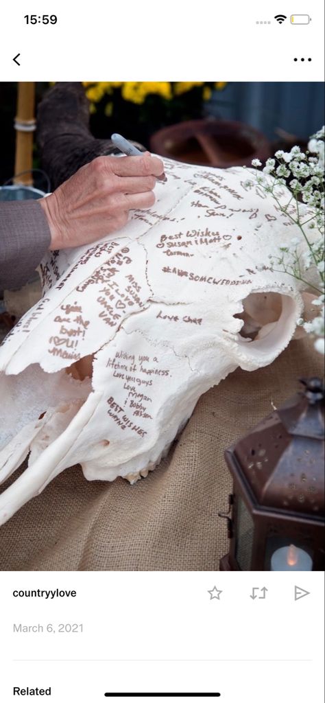 Skull Guest Book, Cow Wedding, Guest Book Ideas, Book Ideas, Country Wedding, Guest Book, Future Wedding, Dream Wedding, Wedding Dresses Lace