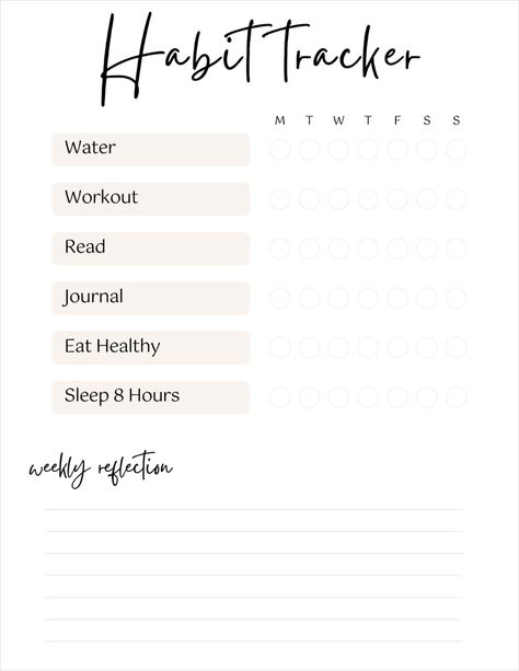 Daily Motivating Habit Tracker with Weekly Reflection, Goal Tracker, Build Healthy and Productive Habits, Affordable, Instant Use Life Tracker, Weekly Reflection, Be Disciplined, Water Exercises, Productive Habits, Set Your Goals, Goal Tracker, Positive Habits, Healthy Sleep