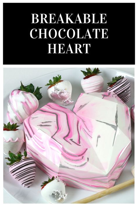 Breakable Chocolate Heart for Valentine's Day 👩🏼‍🍳✨ I'm coming at ya with another breakable chocolate heart video! This design is marbled pink and white chocolate decorated with silver paint...the perfect colors to use for Valentine's Day! Have fun making this smashable heart and let me know what surprise you hide inside! Breakable Chocolate Heart, Breakable Chocolate, Marble Chocolate, Heart Video, Pink Chocolate, Chocolate Hearts, White C, Pink Marble, Chocolate Molds