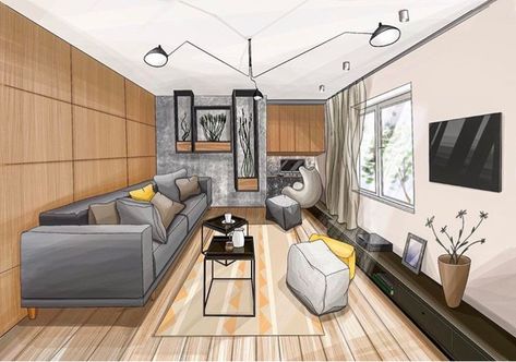 Interior Architecture Sketch, Interior Design Portfolio Layout, Interior Design Sketchbook, Furniture Design Sketches, Interior Design Renderings, Interior Design Plan, Interior Architecture Drawing, Interior Design Drawings, Interior Design Sketches