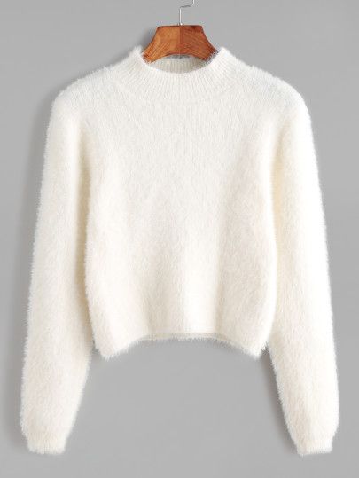 Shop White Crew Neck Crop Fuzzy Sweater online. SheIn offers White Crew Neck Crop Fuzzy Sweater & more to fit your fashionable needs. Mode Hipster, Stylish Hoodies, Trendy Dress Outfits, Trendy Fashion Tops, White Crew Neck, Fuzzy Sweater, Sweater White, Cable Knit Cardigan, Long Sleeve Crop