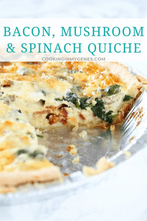 Mushroom Spinach Quiche, Mushroom And Spinach Quiche, Spinach Quiche Recipes, Bacon Mushroom, Mushroom Quiche, Mushroom Spinach, Bacon Quiche, Spinach Quiche, Bacon Stuffed Mushrooms