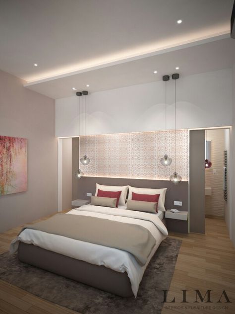 Bedroom Wall Decor Opposite Bed, Gypsum Wall Design Bedroom, False Ceiling Bedroom With Profile Light, Plaster Ceiling Design Modern Bedroom, False Ceiling Over Bed, Ceiling Design Classic, False Ceiling Master Bed, Home Yoga Room, False Ceiling Bedroom