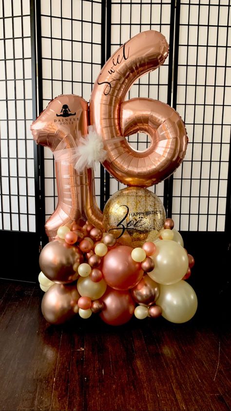 16 Birthday Balloons Sweet 16, Sweet 16 Ballon Arrangement, Sweet 16 Balloon Bouquet, 16 Balloon Bouquet, 16 Birthday Balloons, Sweet 16 Balloon Decorations, Rose Gold Balloon Bouquet, Sweet 16 Balloons, Number Balloon Bouquet