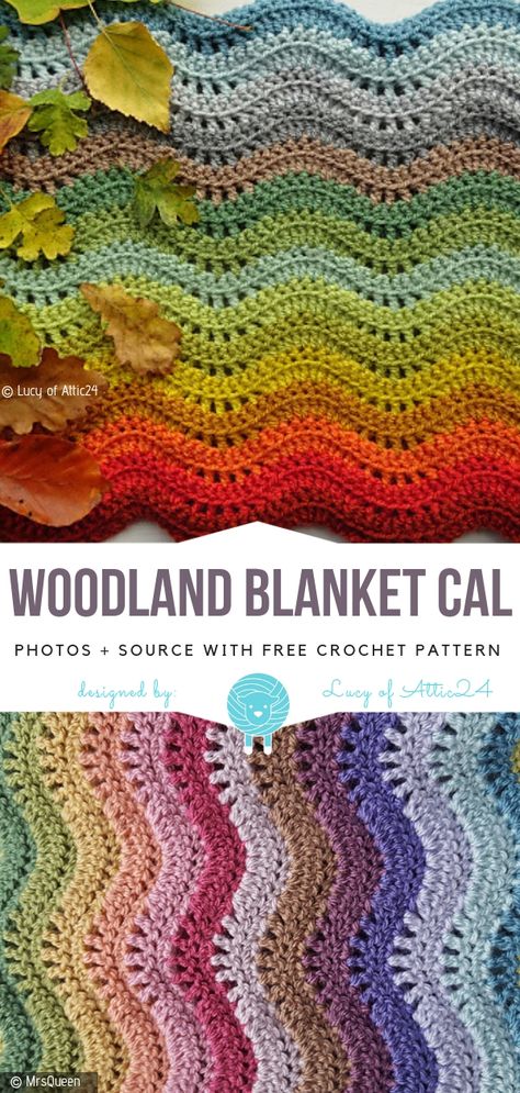 Woodland Blanket CAL Free Crochet Pattern Motifs Afghans, Afghan Crochet Patterns Easy, Woodland Blanket, Crochet Ripple Blanket, Knitting Amigurumi, Ripple Afghan, Ripple Stitch, Crocheted Blanket, Crochet Stitches For Blankets