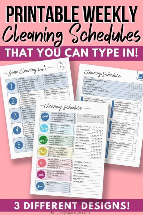 Looking for a weekly cleaning schedule printable to create your own cleaning routine? Then you'll love these editable cleaning schedule templates! Choose from 3 different cute designs that you can type in to create your own cleaning schedule for the week! Includes matching cute printable weekly meal plan template too! And get ideas for things you should clean weekly in your home! Schedule Printable Free, Weekly Cleaning Schedule Printable, Editable Cleaning Schedule, Binder Printables Free, Home Maintenance Schedule, Free Printable Cleaning, Meal Plan Template, Weekly Meal Plan Template, Cleaning Schedule Templates