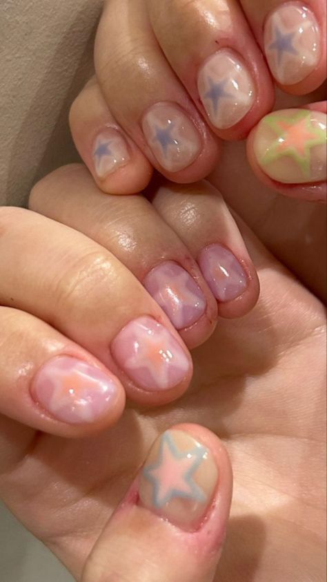 Sea Core Nails, Short Asian Nails, Korean Nails Short, Korean Gel Nails, Jelly Polish, Hippie Nails, Grunge Nails, Pretty Gel Nails, Really Cute Nails