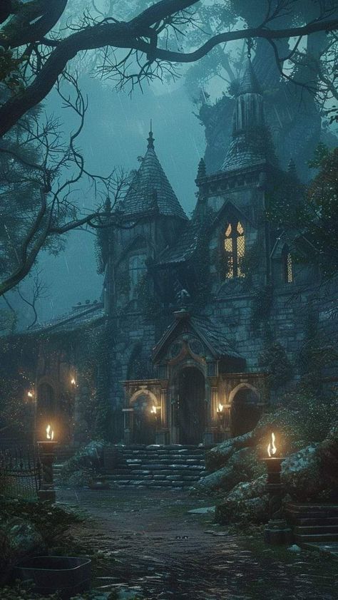 Gothic Fantasy Landscape, Necromancer Lair, Vampire Castle, Fantasy Cottage, Witches Castle, Dark Castle, Creepy Houses, Dark Fairytale, Gothic Castle