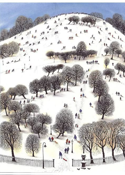 Primrose Hill by David Gentleman, 2009 Watercolour David Gentleman, Primrose Hill, Winter Illustration, Winter Art, Naive Art, Winter Landscape, Painting Illustration, Winter Scenes, Urban Art