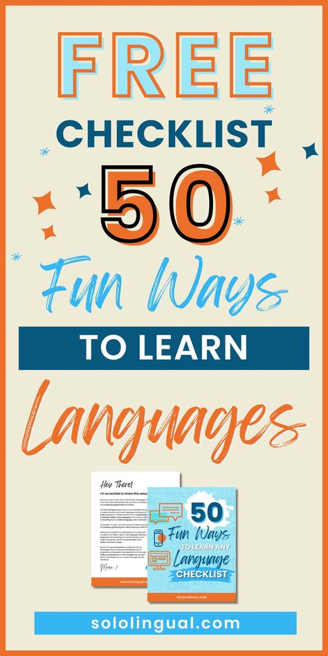 A mockup image of a free checklist to learn a foreign language in 50 fun ways Learn Any Language, Study Routine, Language Learning Apps, Travel Phrases, Welsh Language, Learn Languages, Learning Korean, Target Language, Interactive Games