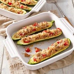 Sausage-&-Quinoa-Stuffed Zucchini - EatingWell.com Sausage Quinoa, Quinoa Stuffing, Zucchini Recipe, Stuffed Zucchini, Zucchini Boats, Food Swap, Stuffing Recipes, Turkey Sausage, Paleo Dinner