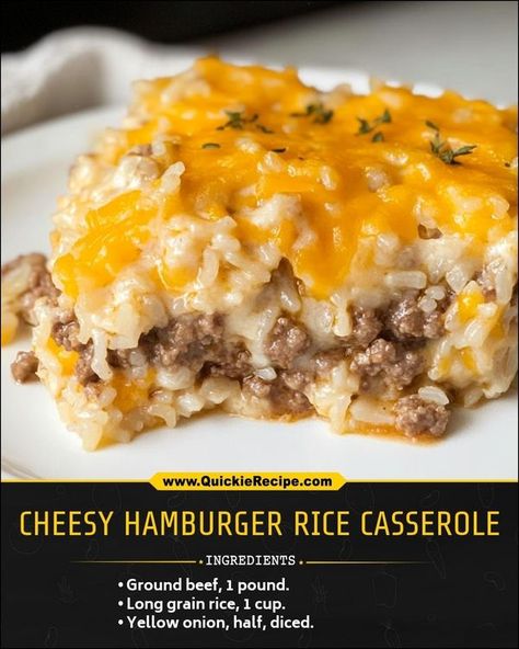 Hamburger Rice Casserole, Hamburger Rice, Vegetarian Substitutes, Comforting Dinner, Comfort Dinner, Rice Casserole Recipes, Cheesy Casserole, Cooked Rice, Cozy Meals