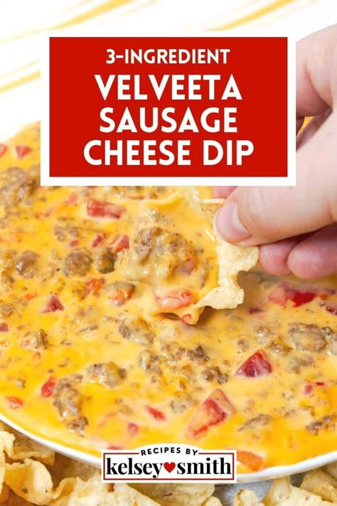 This easy Velveeta sausage cheese dip recipe is made with only three ingredients. Get ready for game day with the ultimate sausage cheese dip recipe, a crowd favorite. This cheesy dip boasts a salty and savory flavor with the perfect amount of heat. Whether it's a football game or a Super Bowl Sunday, this Velveeta sausage dip is your ticket to a delicious dip that's a guaranteed touchdown on any occasion. This easy 3-ingredient dip recipe can be made on the stove or in the slow cooker. Velveeta Sausage Dip, Rotel Dip With Sausage, Spicy Sausage Dip, Velveeta Cheese Dip, Sausage Dip Recipe, Pork Breakfast, Sausage Cheese Dip, Velveeta Recipes, Cream Cheese Recipes Dip