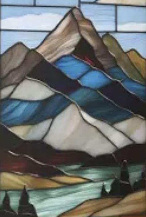 Stained Glass Mountains, American Scenery, Mountains Design, Stained Glass Quilt, Stained Glass Pattern, Glass Diy, Stained Glass Paint, Stained Glass Diy, Rainbow Glass