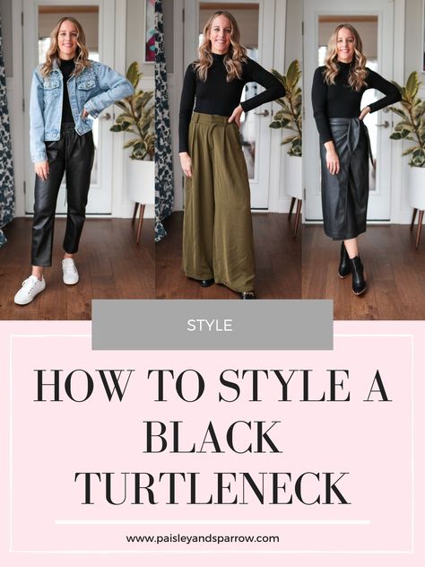 Black Cashmere Turtleneck Outfit, Black Poloneck Winter Outfits, Black Turtle Neck Outfit Women Aesthetic, Black Turtleneck Outfit Women, Turtle Neck And Skirt Outfit, Turtle Neck Styling, Black Turtle Neck Outfit Women, Black Turtleneck Outfit Ideas, Black Turtle Neck Outfit