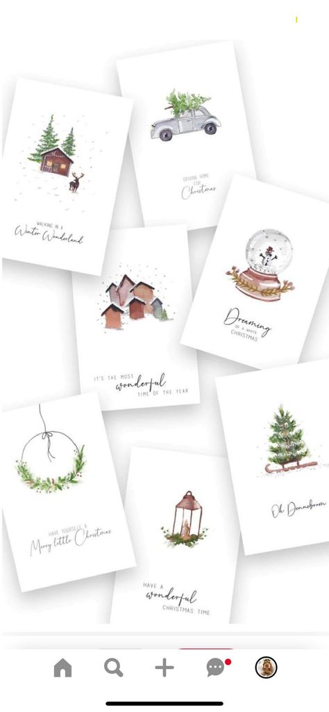 Christmas Art Cards, Mini Christmas Drawings, Thank You Watercolor, Christmas Bookmarks Watercolor, Watercolour Christmas Cards Ideas Easy, Hand Made Christmas Cards, Draw Christmas Cards, December Watercolor, Cards Christmas Handmade