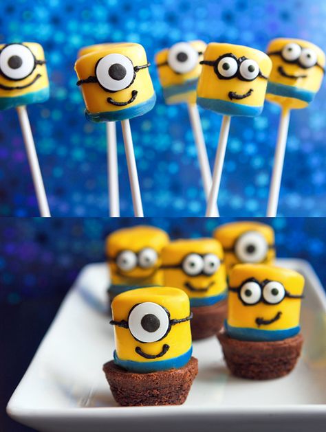 Marshmallow minions... Need we say more? Minion Food, Minion Cake Pops, Minion Craft, Diy Minions, Despicable Me Party, Minion Cupcakes, Minion Birthday Party, Cute Minions, Marshmallow Treats