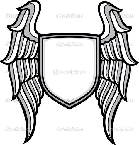 Shield With Wings, Heraldic Crest, Biker Tattoos, Coloring Pictures, Vector Art, Stock Photography, Stock Illustration, Stock Vector, Royalty Free Stock Photos