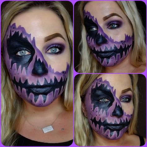 Halloween purple jack o lantern  look. Fx look Halloween Women Makeup, Halloween Purple, Purple Pumpkin, Halloween Makeup Inspiration, Purple Halloween, Face Painting Halloween, Halloween Time, Halloween Make Up, Pumpkin Faces