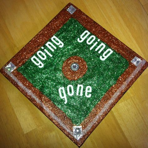 Grad cap. Baseball Graduation Cap Baseball Ideas, Baseball Graduation Cap Ideas, Sports Graduation Cap, Baseball Centerpieces, High School Graduation Cap, College Graduation Cap Decoration, Grad Cap Designs, Baseball Diamond, Diy Graduation Cap