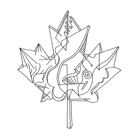 Canadian Maple Leaf Colouring Page with Abstract Drawing in Mind Form by Donald Lee Maple Leaf Tattoos, Canadian Tattoo, Abstract Line Drawing, Maple Leaf Pattern, Leaf Coloring Page, Canadian Maple Leaf, Canada Eh, Nature Tattoo, Handmade Socks