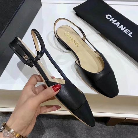 Chanel Slingback Flats, Chanel Black Flats, Chanel Slingback, Chanel Flats, Sequin Dresses, Chic Shoes, Slingback Flats, Elegant Shoes, Slingbacks