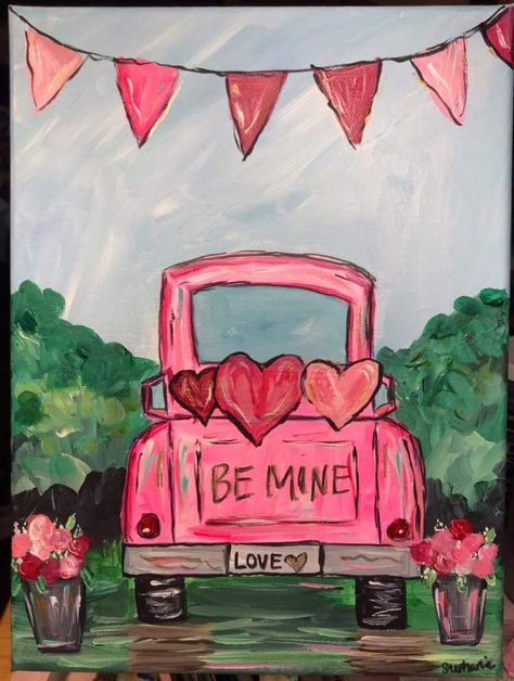 Things To Paint Valentines Day, Easy Things To Paint For Valentines Day, Easy Paintings Valentines Day, Paint Ideas For Valentines Day, Love You Painting, Paint Night Ideas Valentines, Easy Painting Ideas Valentines Day, Valentine Painted Canvas Ideas, Valentine Theme Canvas Painting