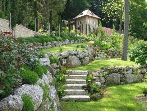 Garden Hillside, Landscape Edging Stone, Sloped Backyard Landscaping, Sloped Yard, Hillside Garden, Sloped Backyard, Hillside Landscaping, Sloped Garden, Garden Steps